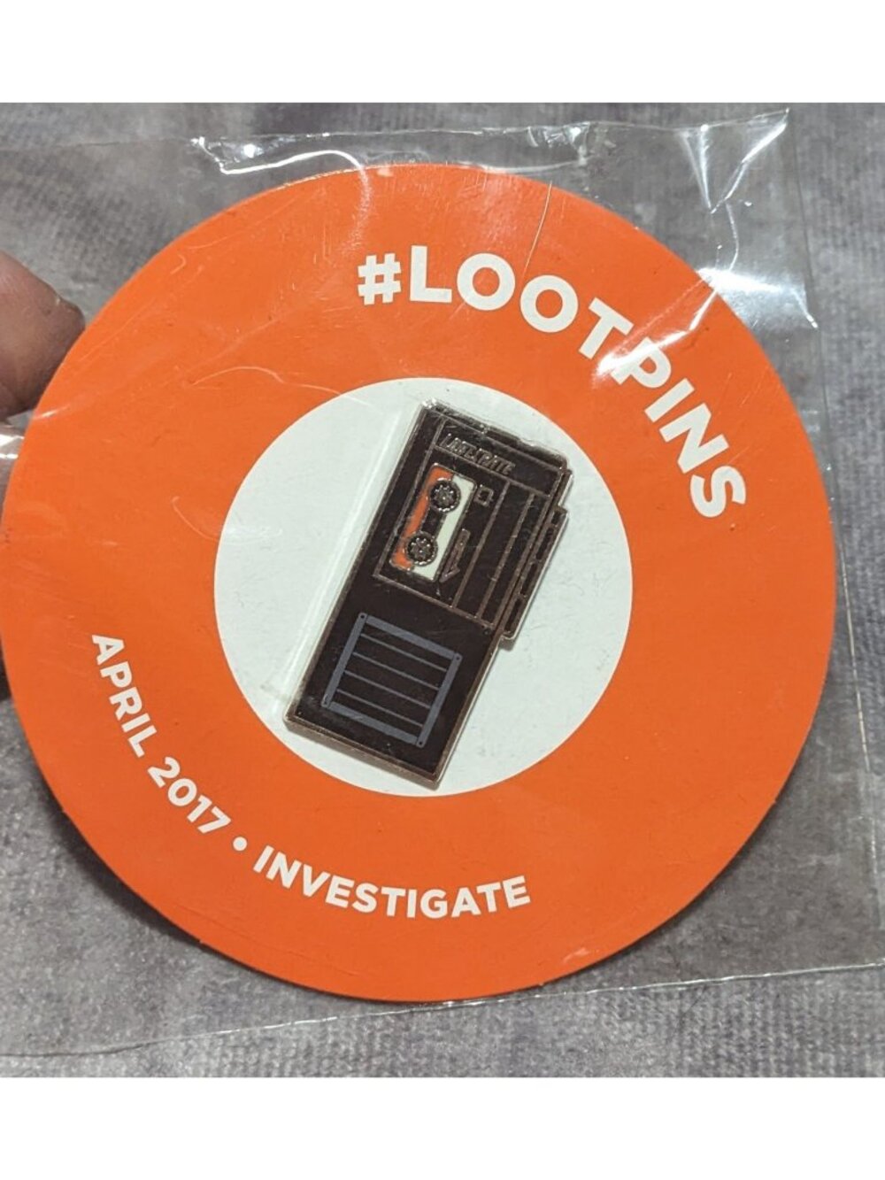 Geekcore Retro Tech Loot Crate April 2017 Investigate Cassette Lapel Pin